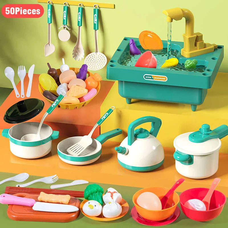 Kids Kitchen Play Set With Wash Basin Sink Plastic Toy Ages 6 To 12
