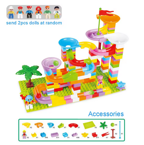 NEW 165 Pieces Plastic Construction Building Blocks Diy Assembly Race Track Toy Marble Run Blocks Toy Set for Kids